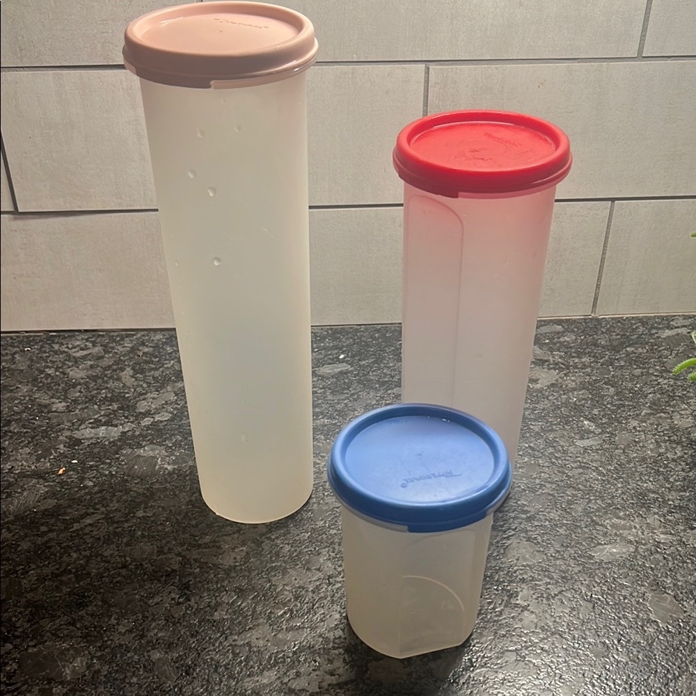 Vintage Tupperware tall round modular mates.  Excellent condition